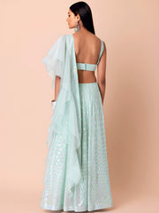 Ice Blue Shimmer Embellished Lehenga Choli Set with Dupatta