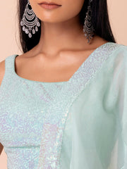 Ice Blue Shimmer Embellished Lehenga Choli Set with Dupatta