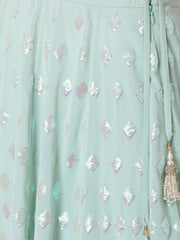 Ice Blue Shimmer Embellished Lehenga Choli Set with Dupatta