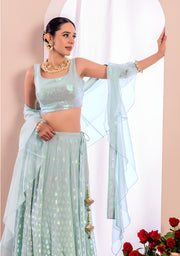 Ice Blue Shimmer Embellished Lehenga Choli Set with Dupatta