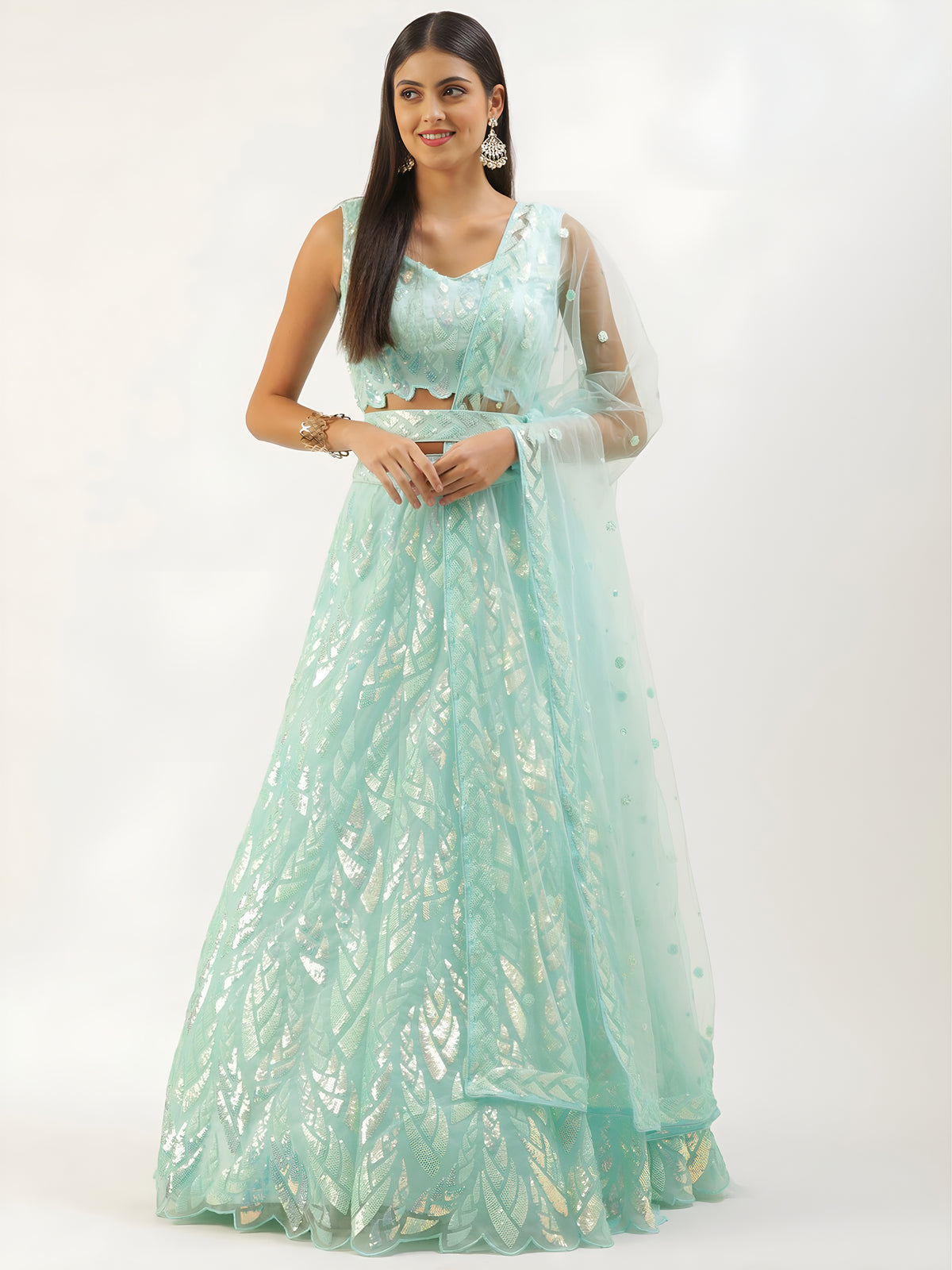 Mint Green Embroidered Lehenga Choli with Dupatta – Festive Wear