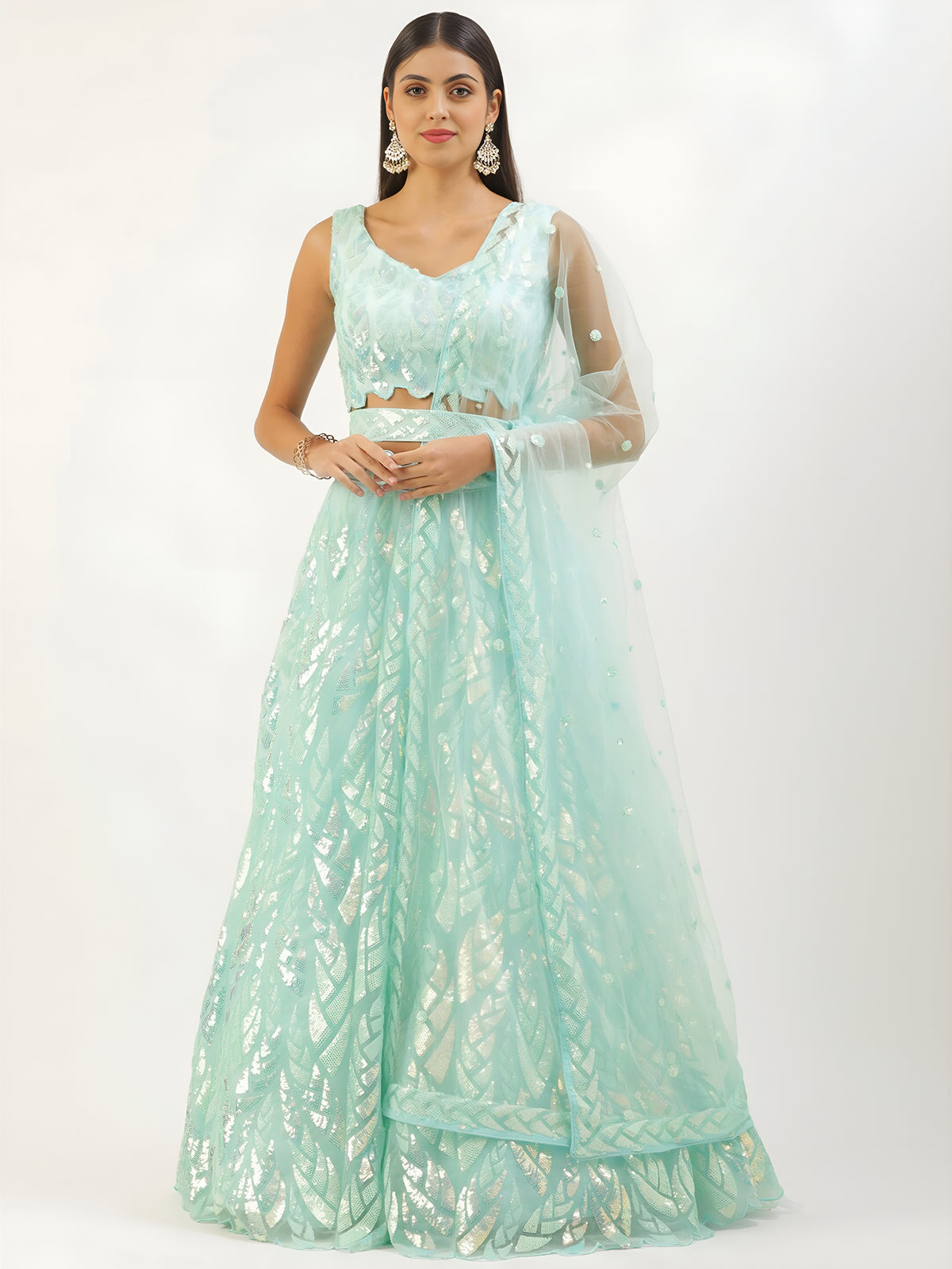 Mint Green Embroidered Lehenga Choli with Dupatta – Festive Wear