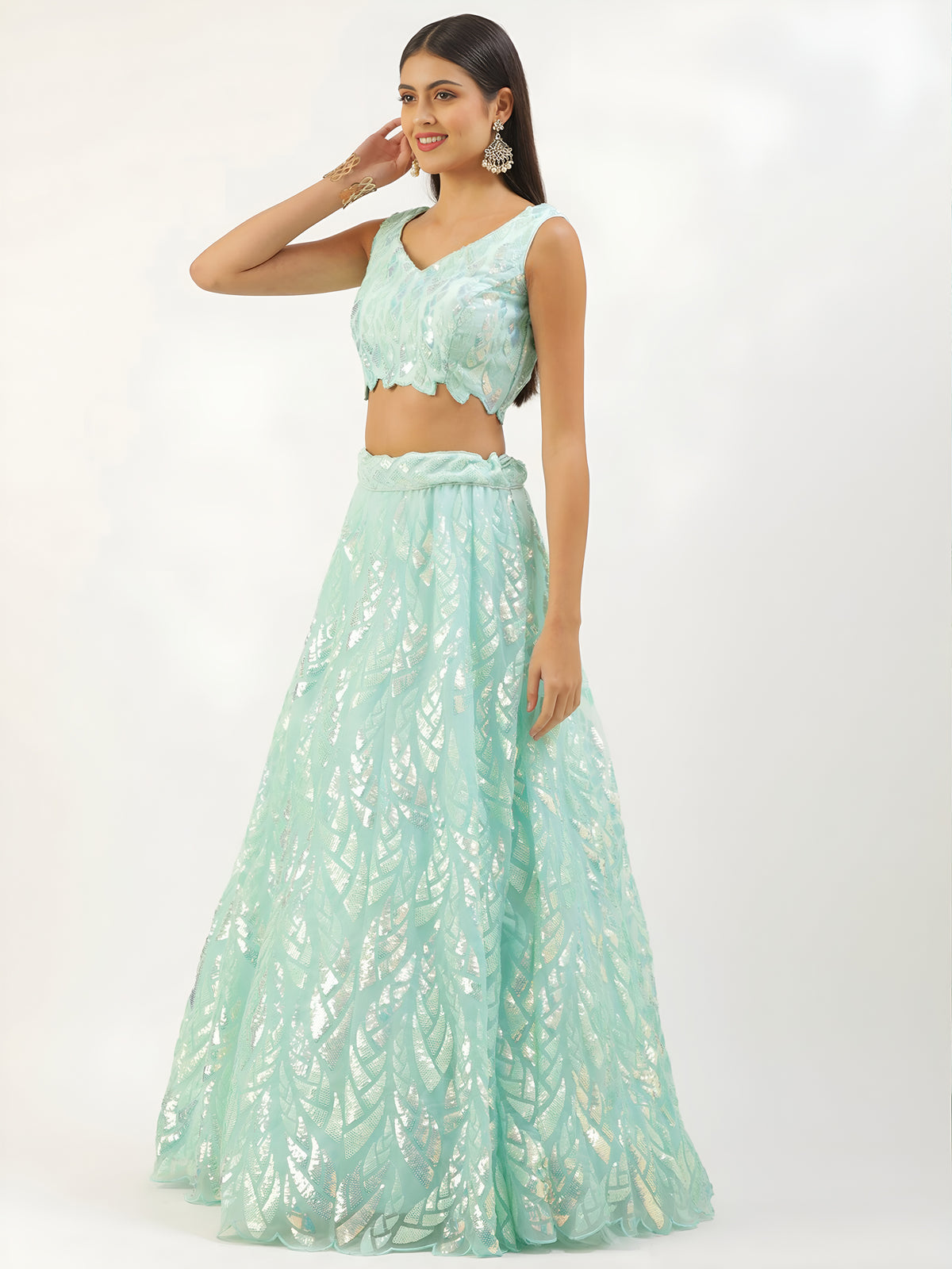Mint Green Embroidered Lehenga Choli with Dupatta – Festive Wear