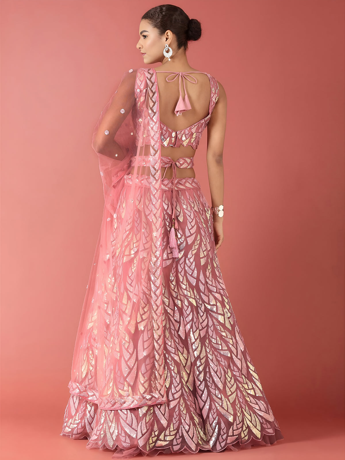 Pink Sequin Embroidered Lehenga Choli with Dupatta