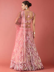Pink Sequin Embroidered Lehenga Choli with Dupatta