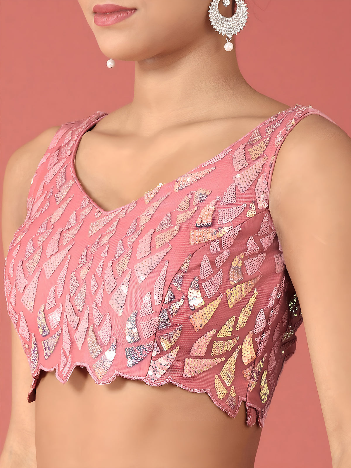 Pink Sequin Embroidered Lehenga Choli with Dupatta