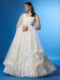 Ivory White Sequin Embroidered Lehenga Choli with Dupatta