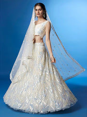 Ivory White Sequin Embroidered Lehenga Choli with Dupatta