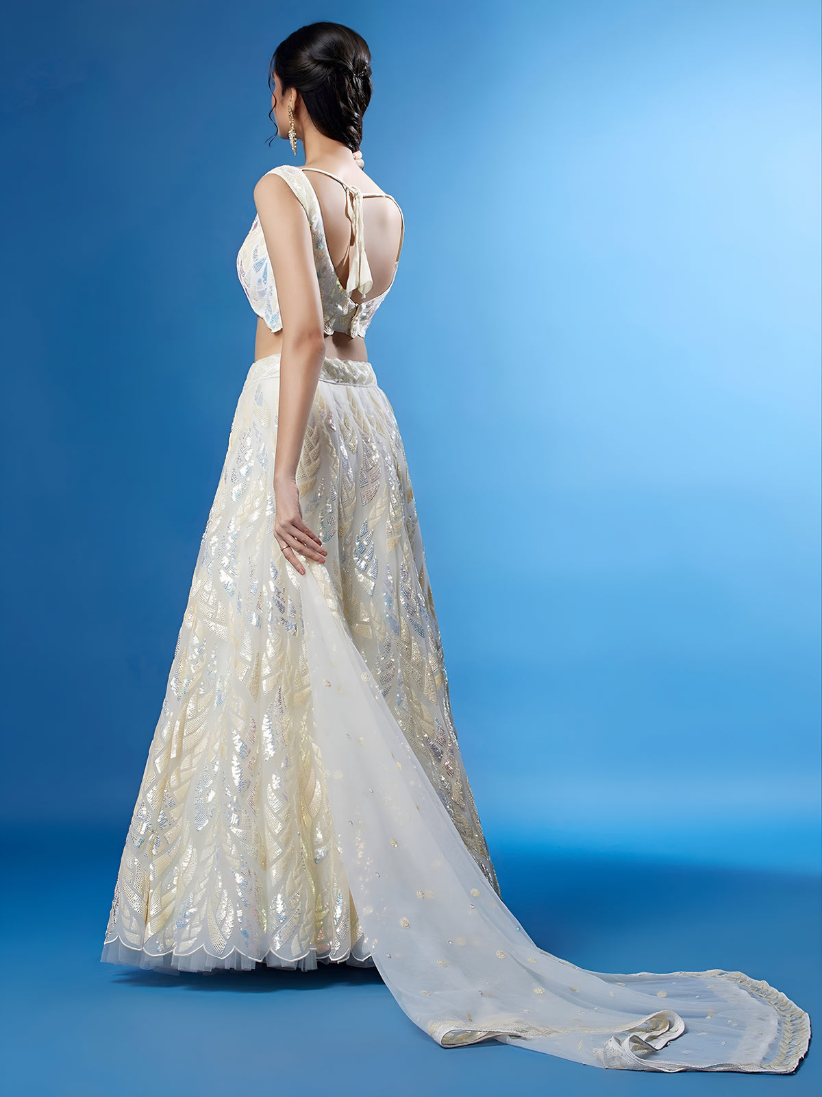 Ivory White Sequin Embroidered Lehenga Choli with Dupatta