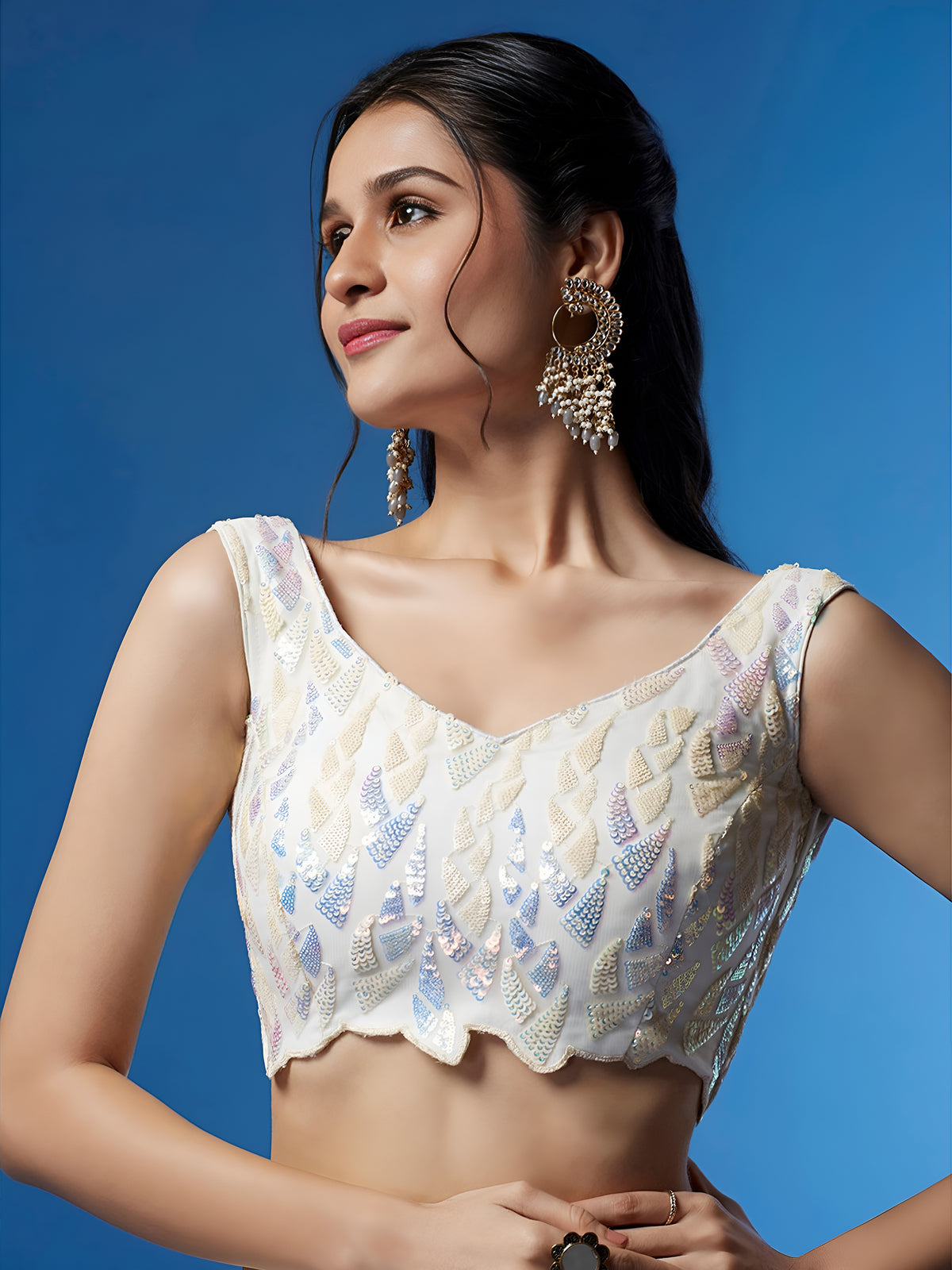 Ivory White Sequin Embroidered Lehenga Choli with Dupatta