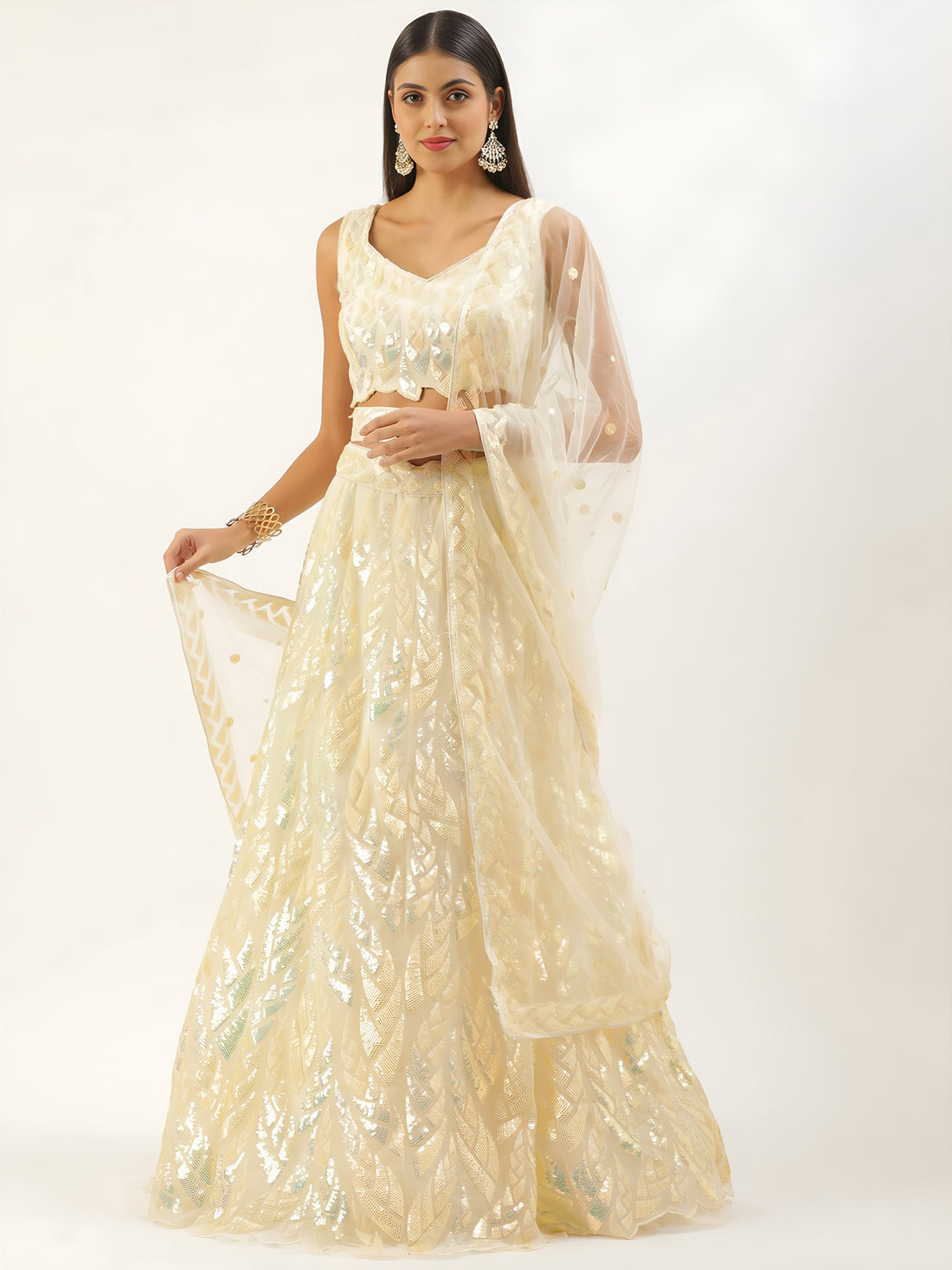 Pastel Yellow Sequin Embroidered Lehenga Choli with Dupatta