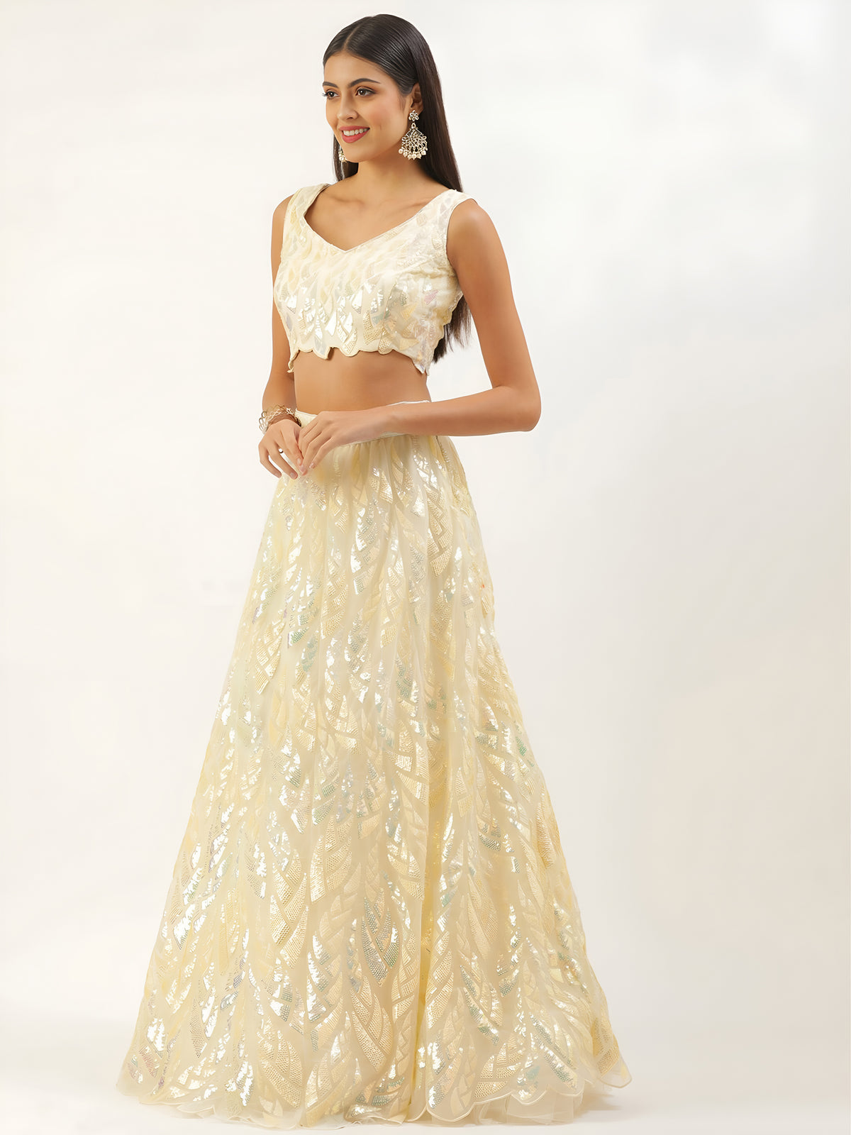 Pastel Yellow Sequin Embroidered Lehenga Choli with Dupatta