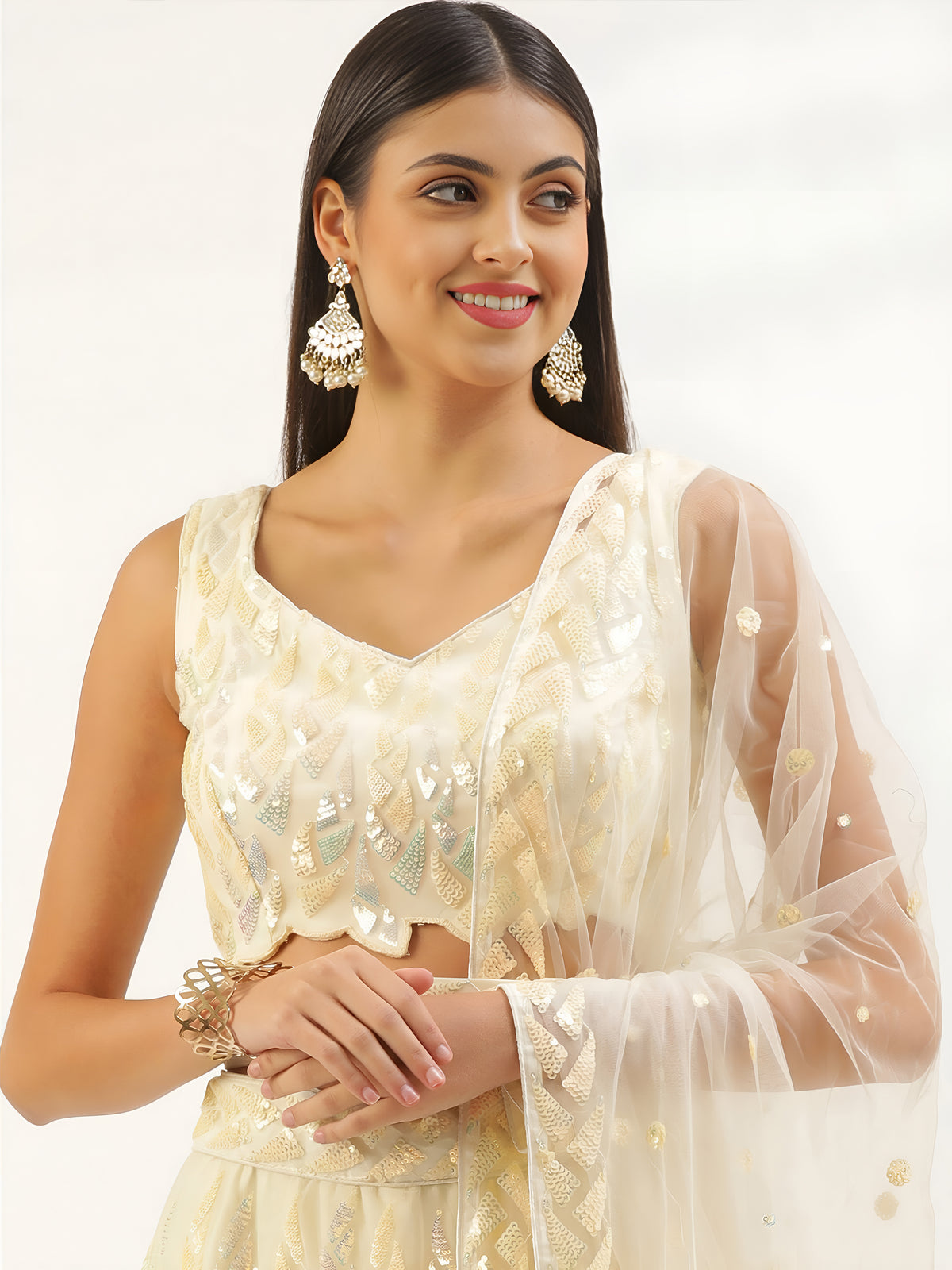 Pastel Yellow Sequin Embroidered Lehenga Choli with Dupatta