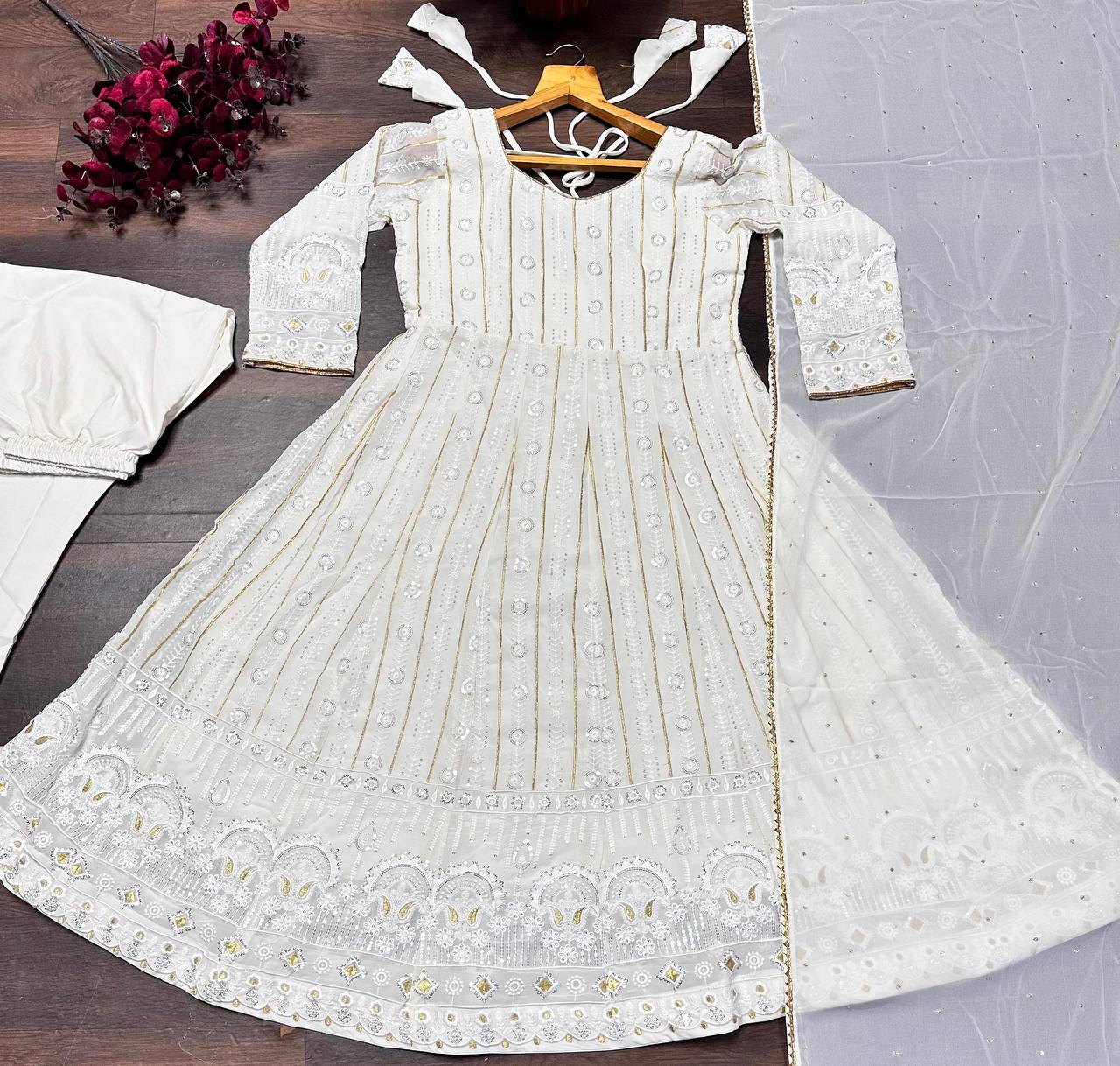 LAKHNAVI EMBROIDERED ANARKALI SUIT SET