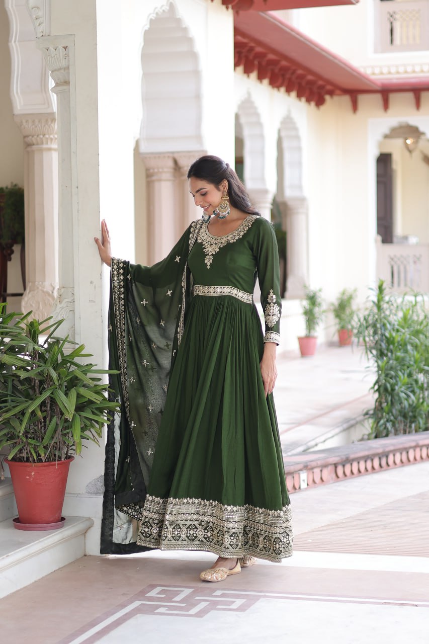 VICHITRA SILK SEQUINS EMBROIDERED GOWN WITH DUPATTA
