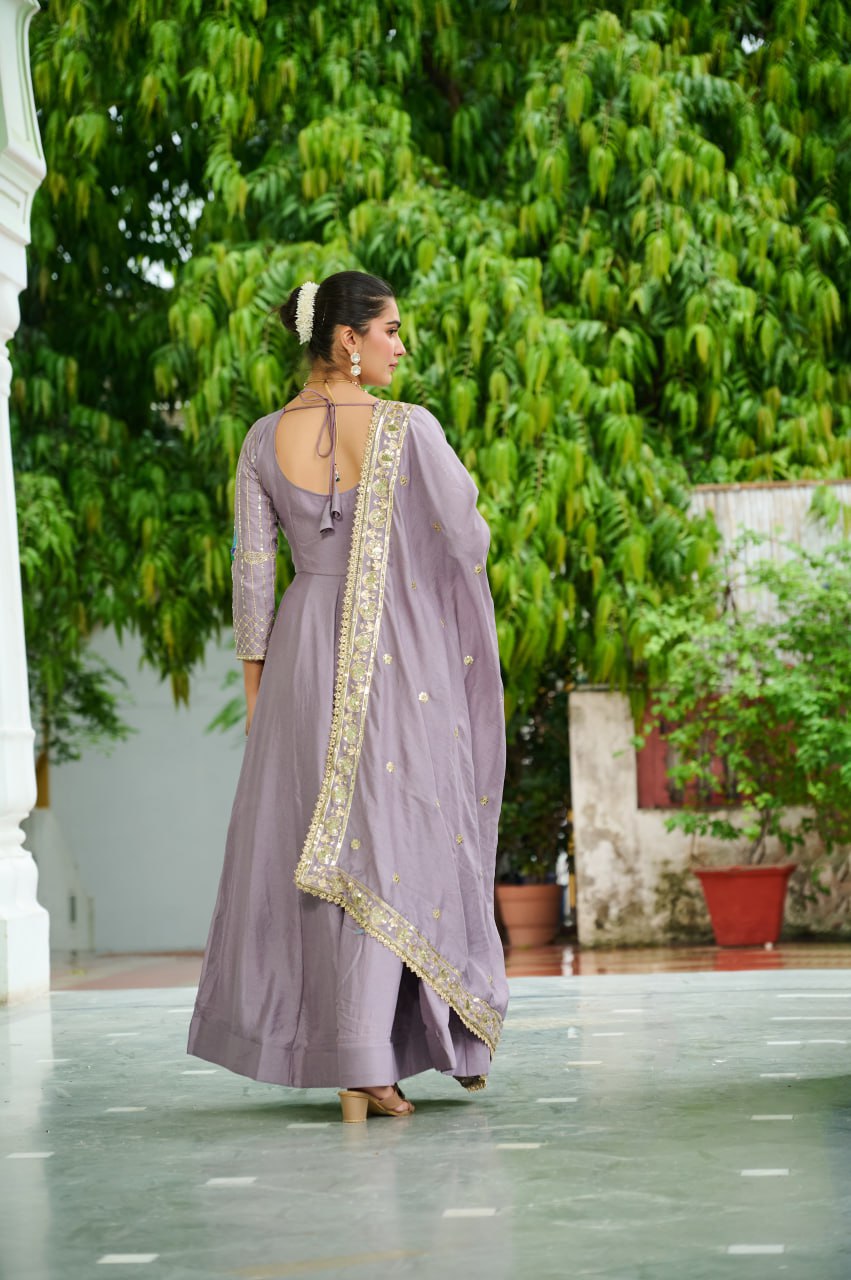 Graceful Sequins & Zari Embroidered Vichitra Silk Gown