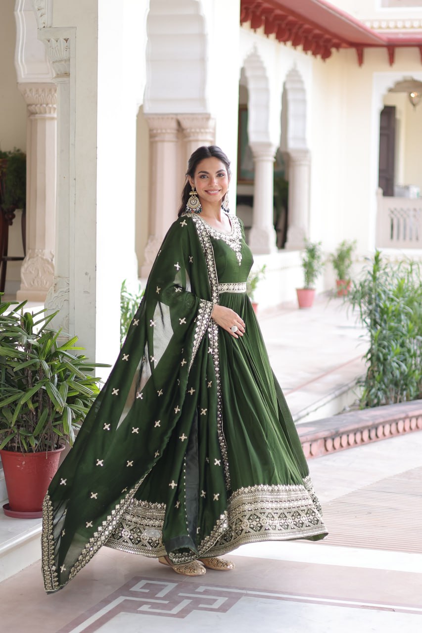VICHITRA SILK SEQUINS EMBROIDERED GOWN WITH DUPATTA