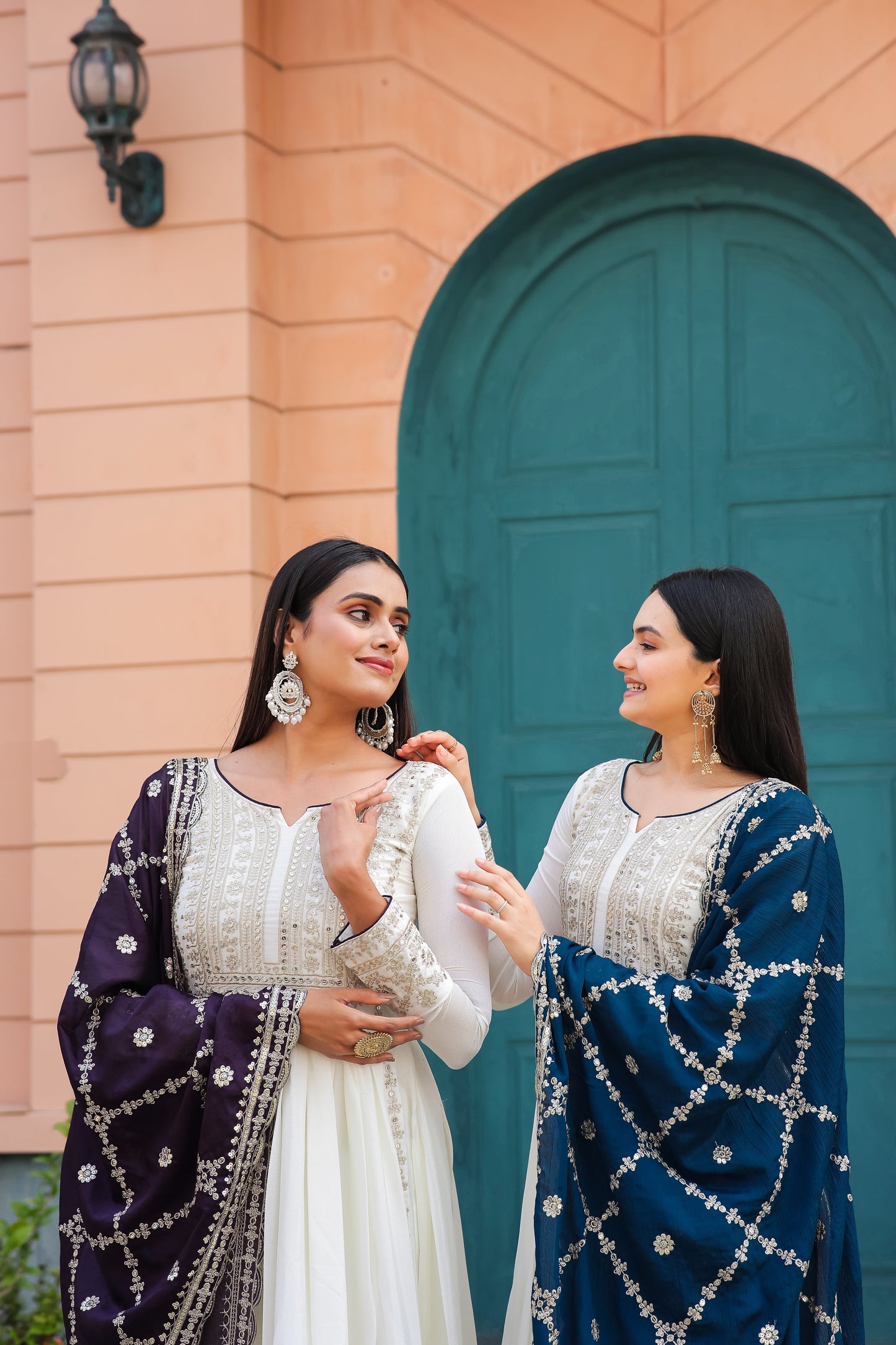 Magnificent Pure Chinon Silk Sequins Embroidered Anarkali Pant Suit - Ethnicwish