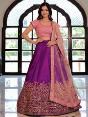 Purple Silk Lehenga Choli with Pink Embroidered Blouse & Dupatta