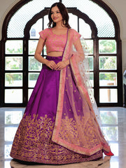 Purple Silk Lehenga Choli with Pink Embroidered Blouse & Dupatta