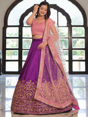 Purple Silk Lehenga Choli with Pink Embroidered Blouse & Dupatta