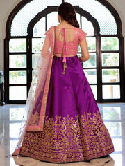 Purple Silk Lehenga Choli with Pink Embroidered Blouse & Dupatta