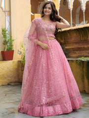 Pink Sequin Embroidered Lehenga Choli with Dupatta