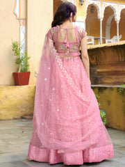 Pink Sequin Embroidered Lehenga Choli with Dupatta