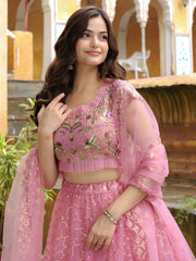 Pink Sequin Embroidered Lehenga Choli with Dupatta