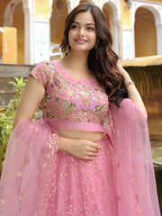 Pink Sequin Embroidered Lehenga Choli with Dupatta