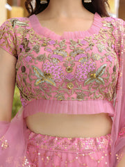 Pink Sequin Embroidered Lehenga Choli with Dupatta