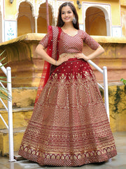 Maroon Gold Embroidered Bridal Lehenga Choli with Dupatta