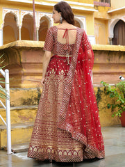 Maroon Gold Embroidered Bridal Lehenga Choli with Dupatta