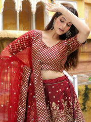 Maroon Gold Embroidered Bridal Lehenga Choli with Dupatta