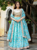 Sky Blue Floral Lehenga Choli with Dupatta