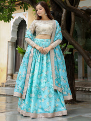 Sky Blue Floral Lehenga Choli with Dupatta
