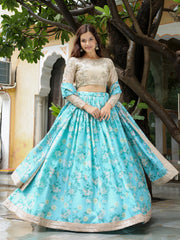 Sky Blue Floral Lehenga Choli with Dupatta