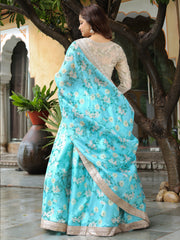 Sky Blue Floral Lehenga Choli with Dupatta