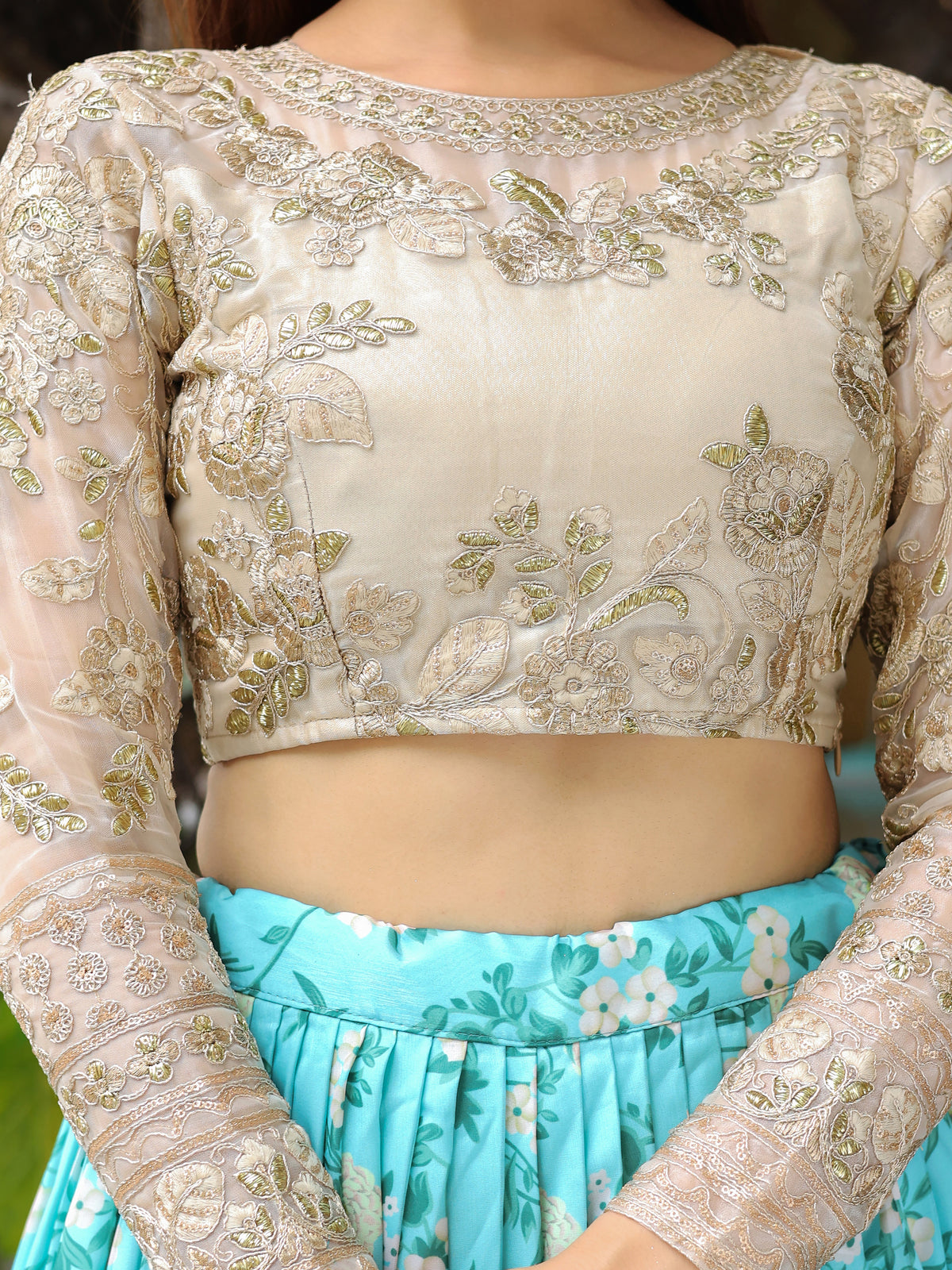 Sky Blue Floral Lehenga Choli with Dupatta