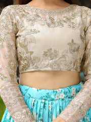 Sky Blue Floral Lehenga Choli with Dupatta