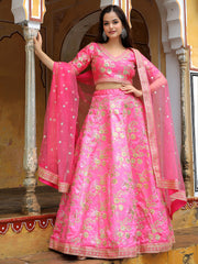 Pink Floral Embroidered Lehenga Choli with Dupatta