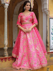 Pink Floral Embroidered Lehenga Choli with Dupatta