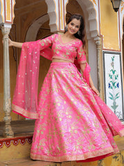 Pink Floral Embroidered Lehenga Choli with Dupatta