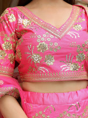 Pink Floral Embroidered Lehenga Choli with Dupatta