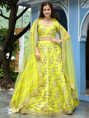 Neon Green Embroidered Lehenga Choli with Dupatta