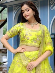 Neon Green Embroidered Lehenga Choli with Dupatta