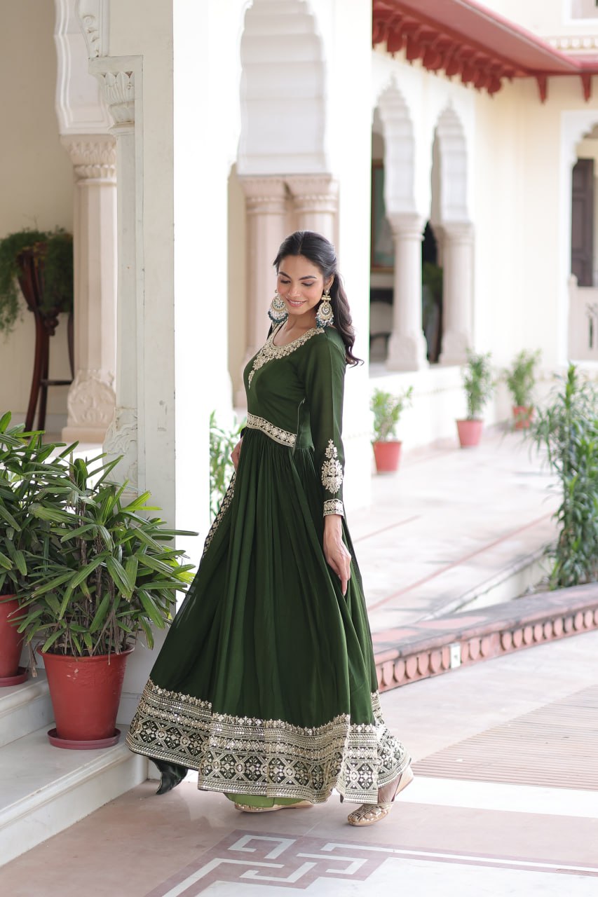 VICHITRA SILK SEQUINS EMBROIDERED GOWN WITH DUPATTA