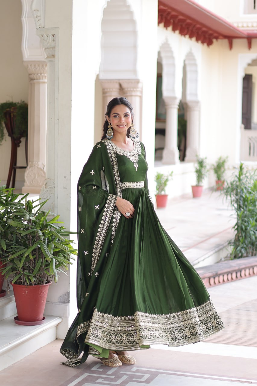 VICHITRA SILK SEQUINS EMBROIDERED GOWN WITH DUPATTA
