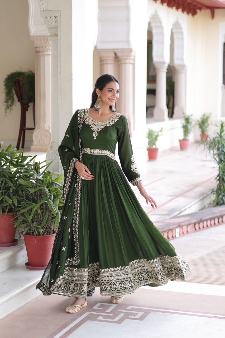 VICHITRA SILK SEQUINS EMBROIDERED GOWN WITH DUPATTA