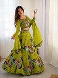 Olive Green Butterfly Print Embroidered Lehenga Choli Set
